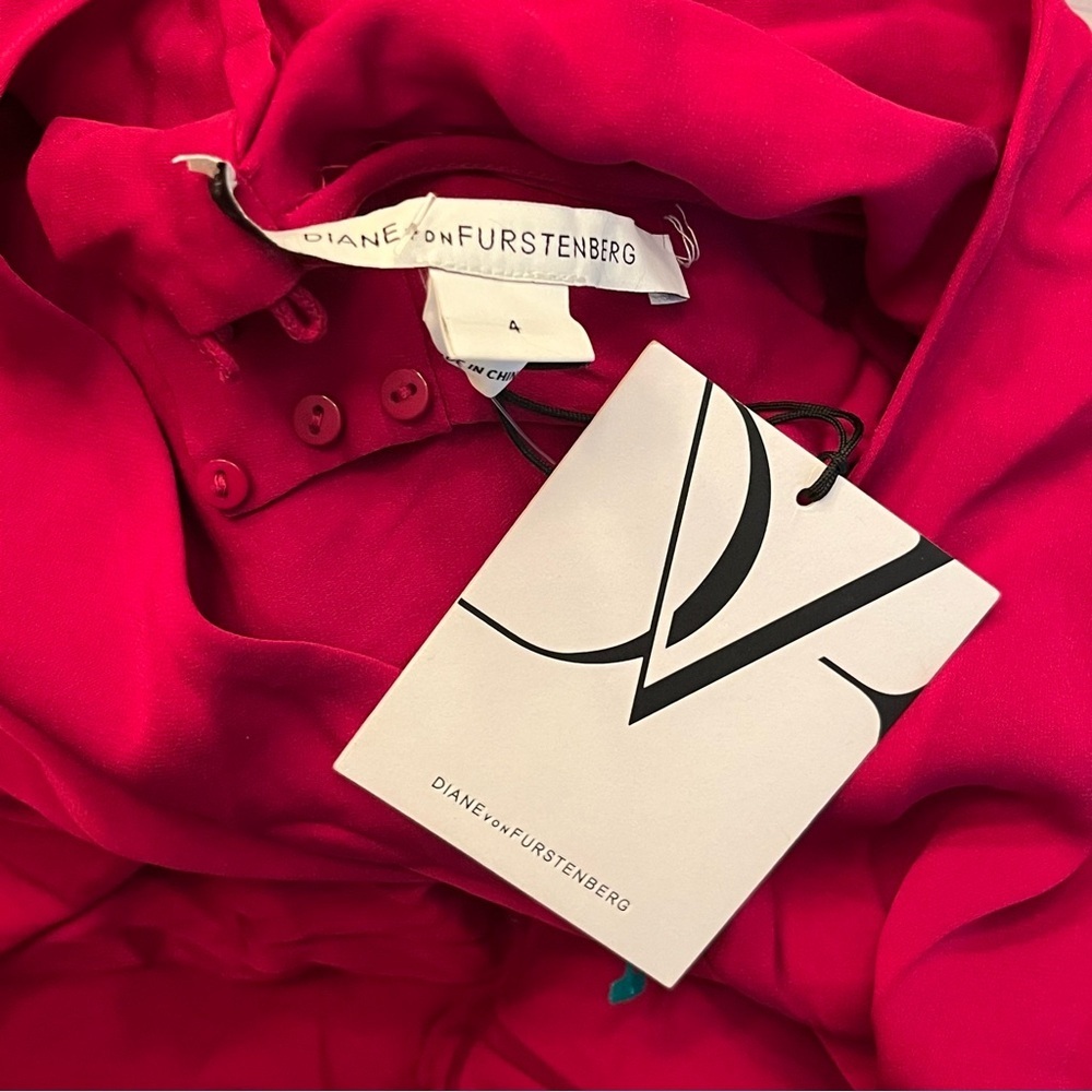 Diane Von Furstenberg Morana Stretch Silk Dress High Neck Size 4 Berry Red NWT - Picture 6 of 9